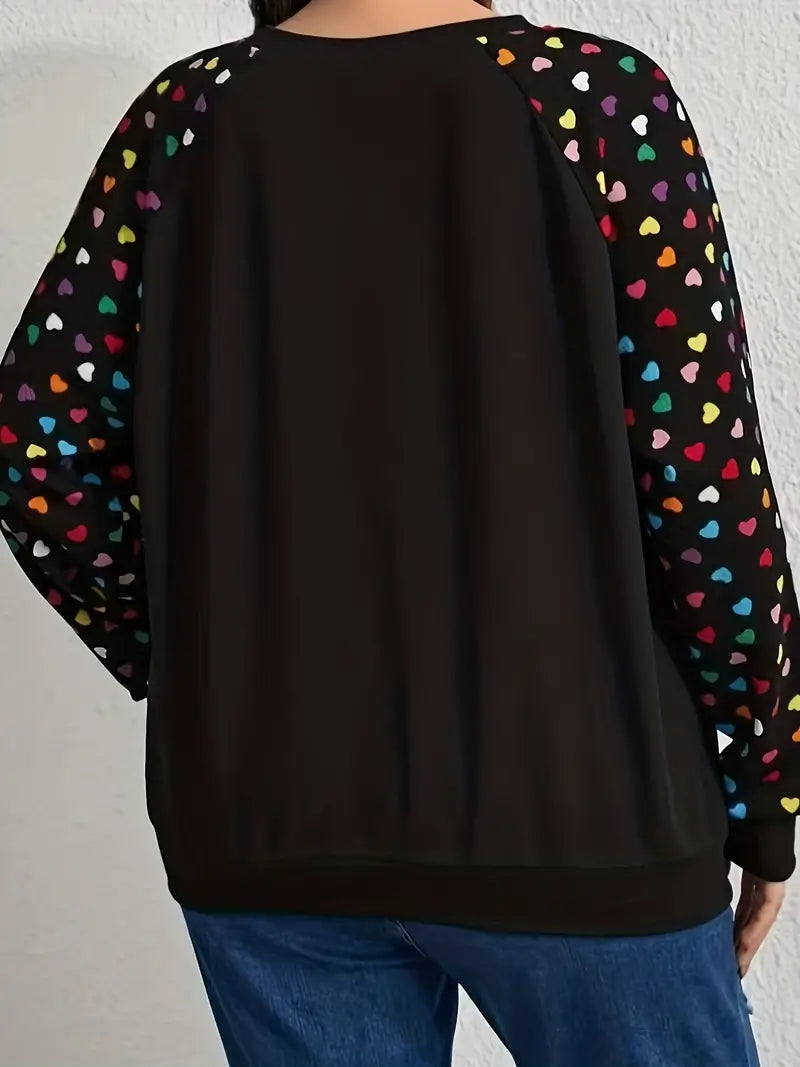 Heart Print Sleeve Pullover Sweatshirt