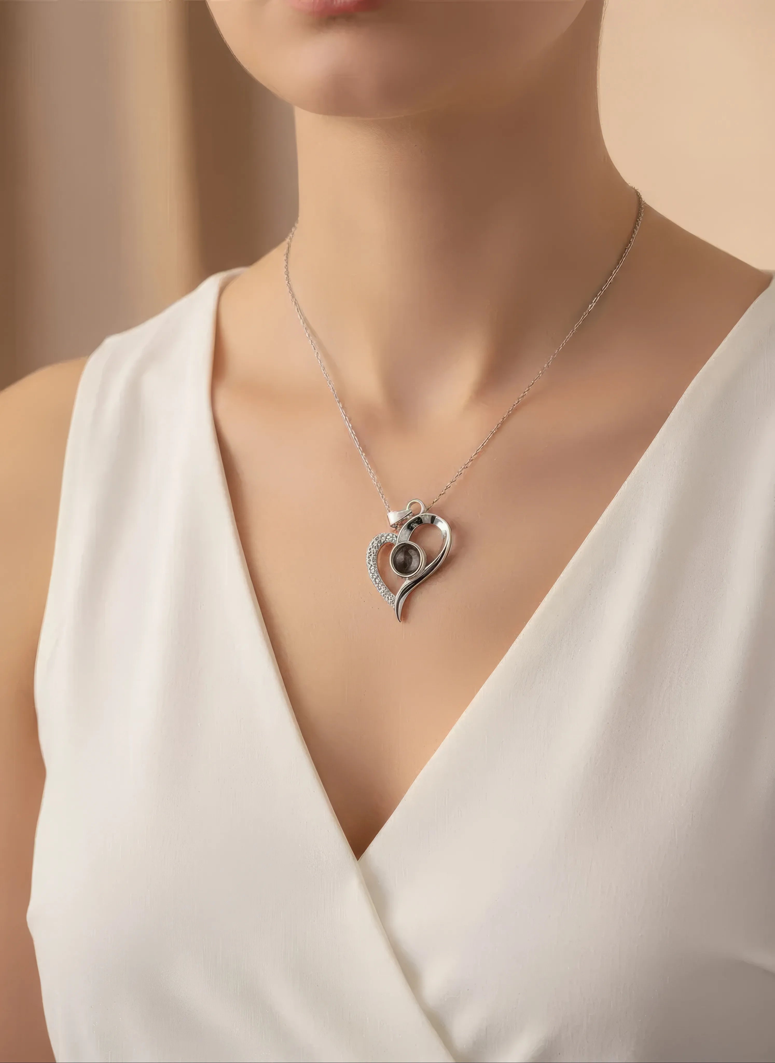 Romantic Heart Projection Copper Set Zirconium 100 Languages I Love You Pendant Necklace