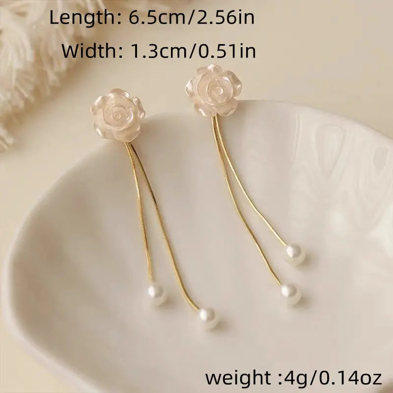 Pearl Flower Tassel Dangle Earrings