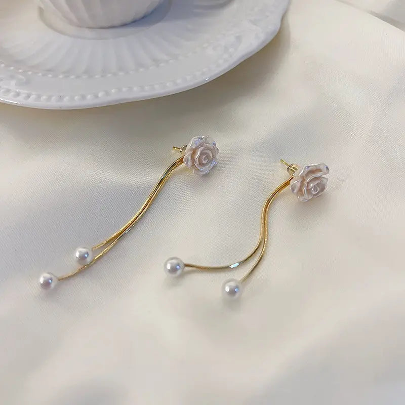 Pearl Flower Tassel Dangle Earrings
