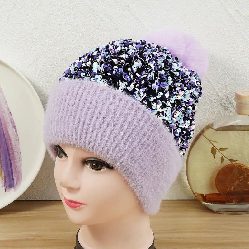 Winter Warm Knitted Beanie Sequins Hat