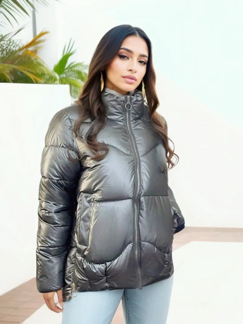 Grey Pink Puffer Jacket
