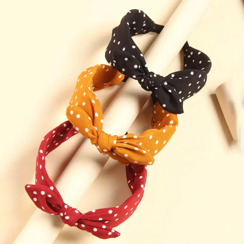 Polka Dot Pattern Hair Band Bow Knotted Headband
