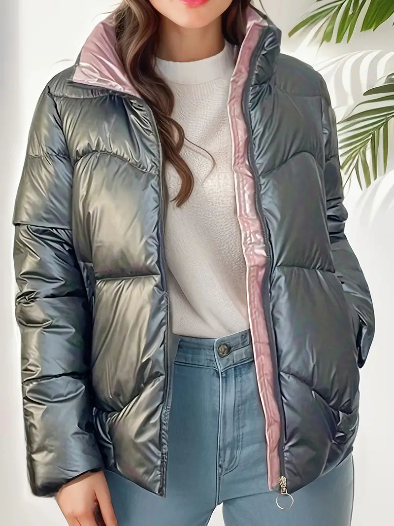 Grey Pink Puffer Jacket