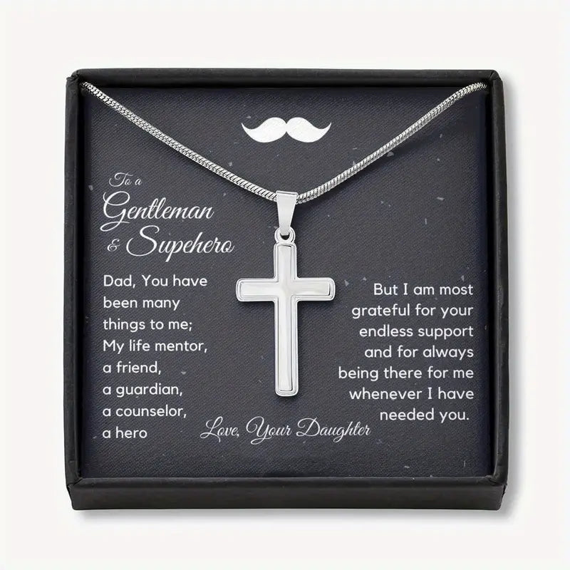 To A Gentleman & SuperHero Dad- Classic Cross Pendant Necklace