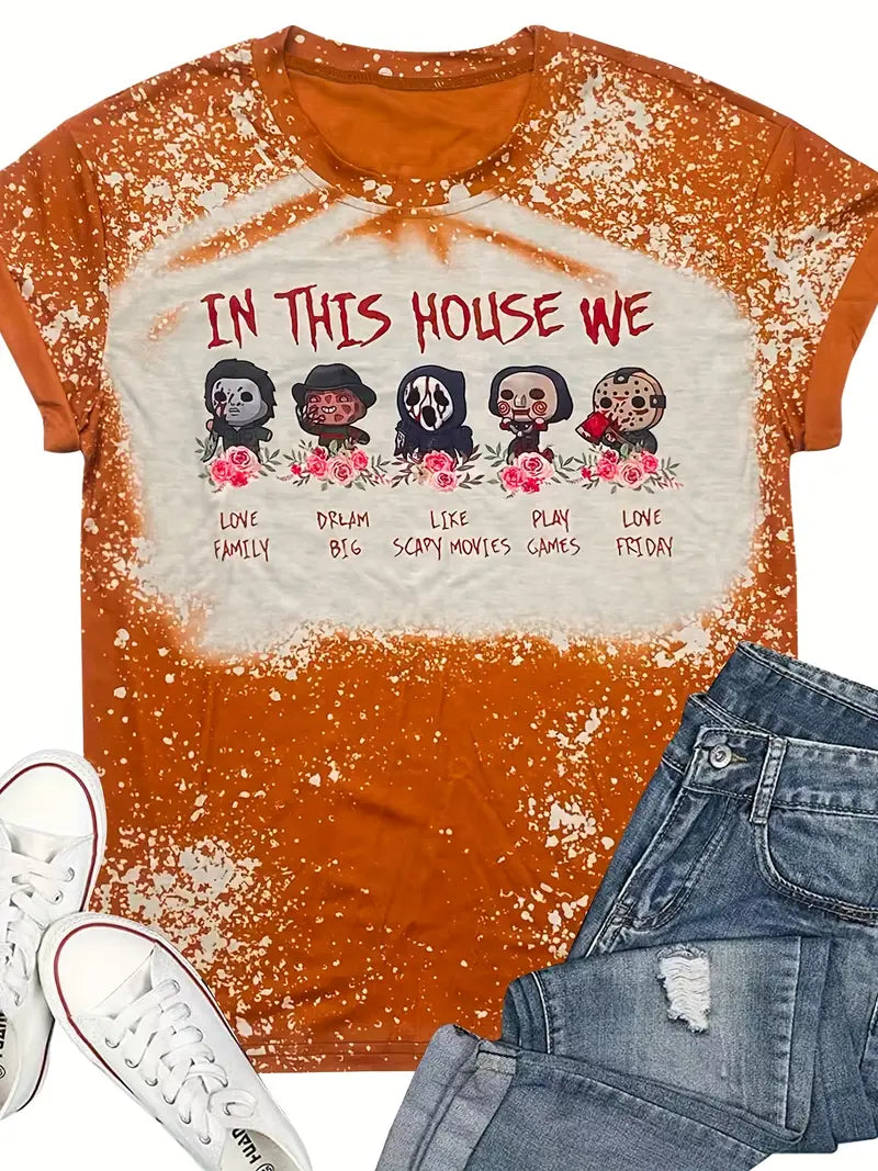 Graphic Halloween Theme Print Crew Neck T-Shirt