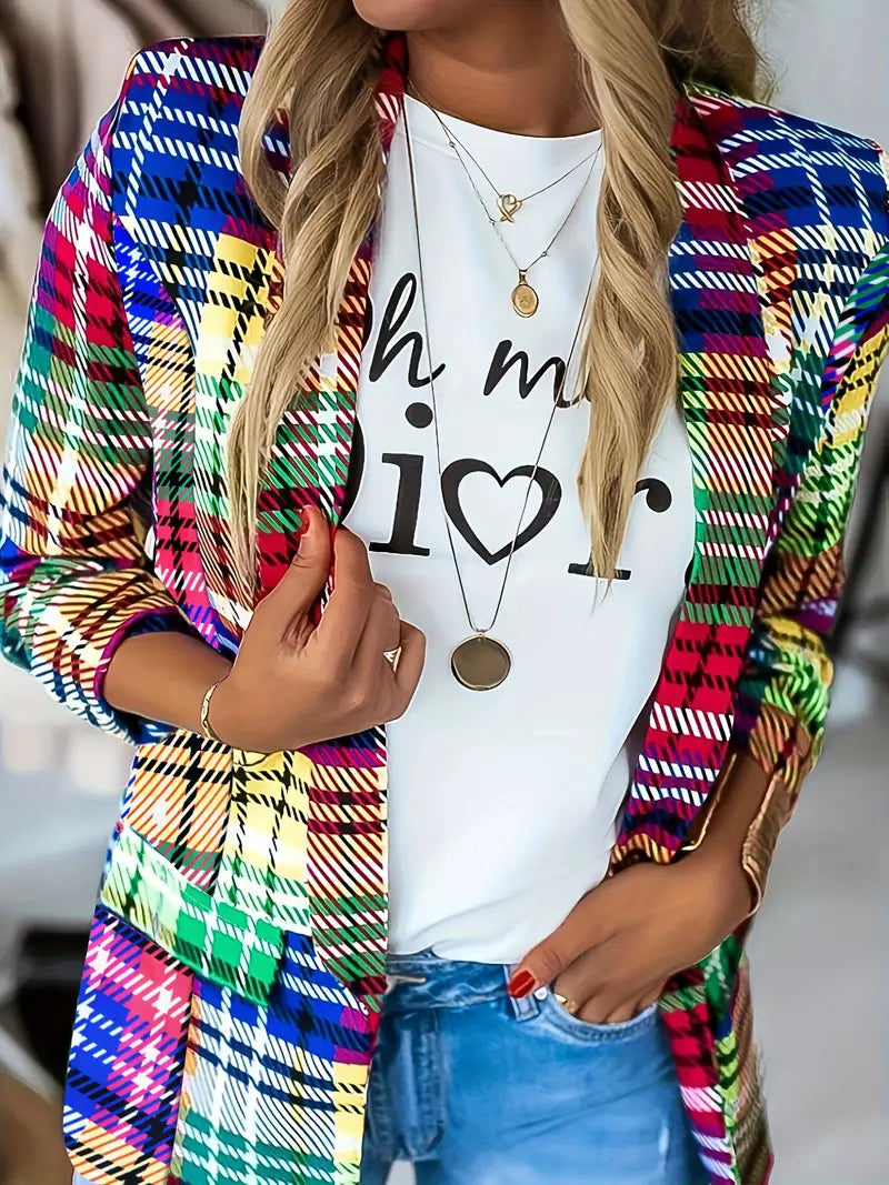 Classy Plaid Colorful Lapel Blazer