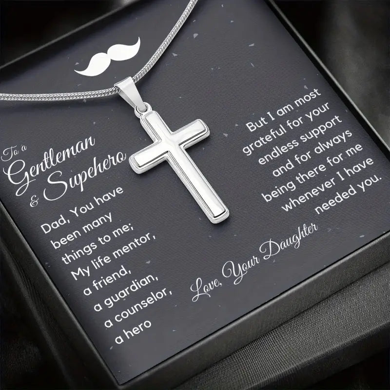 To A Gentleman & SuperHero Dad- Classic Cross Pendant Necklace