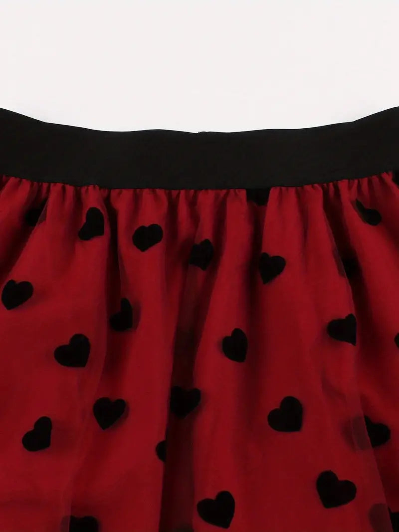 Heart Pattern Mesh A-line Skirt