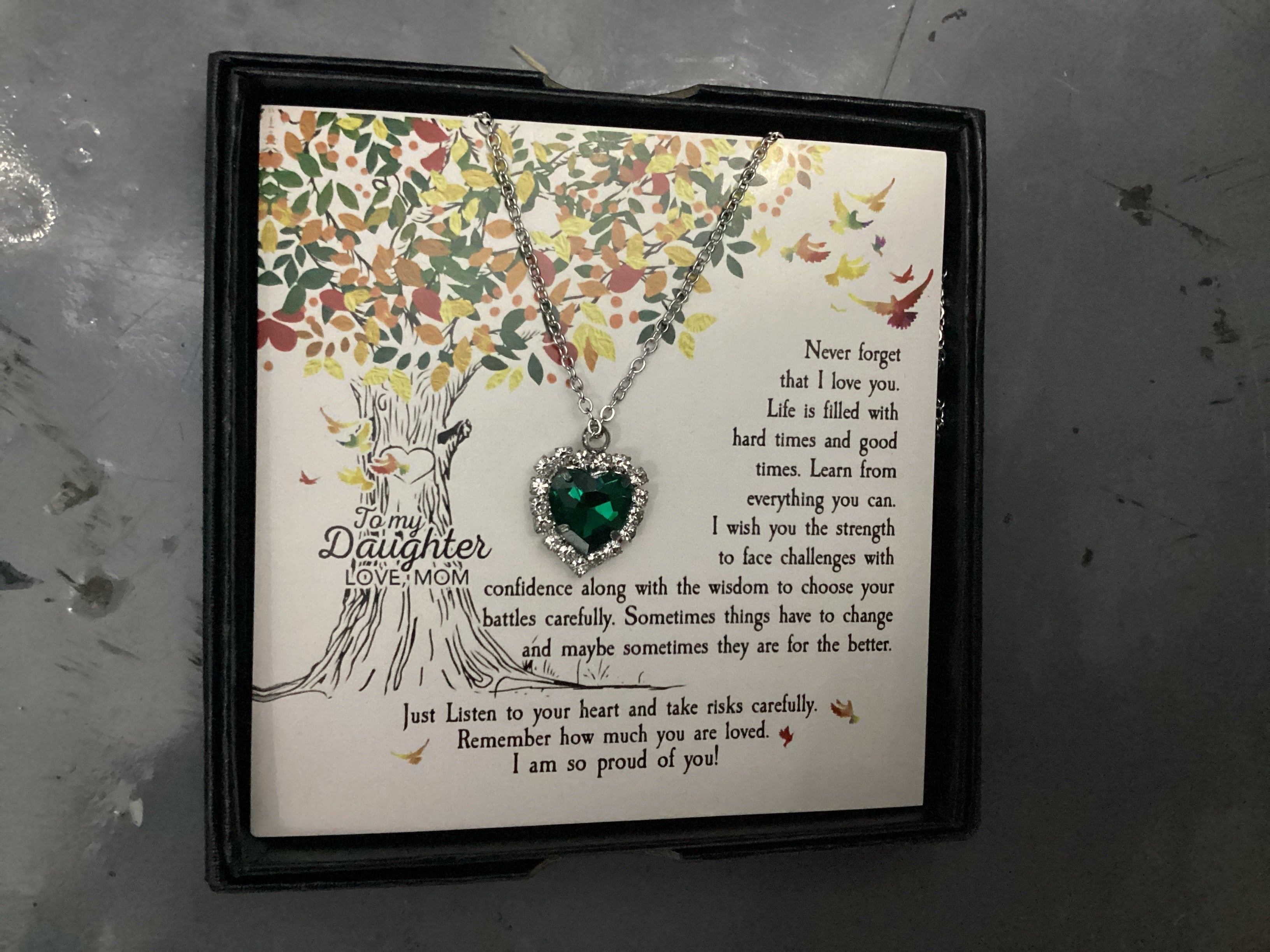 To My Daughter - Colorful Tree Heart Rhinestone Necklace