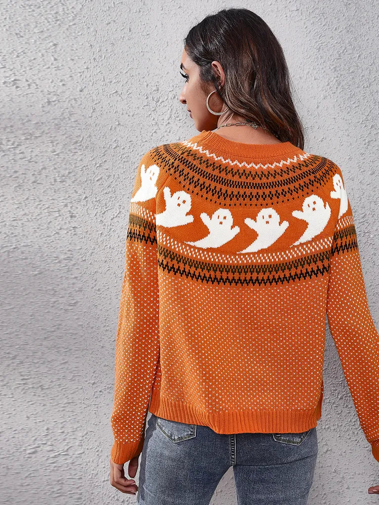 Halloween Ghost Retro Wave Knitted Sweater