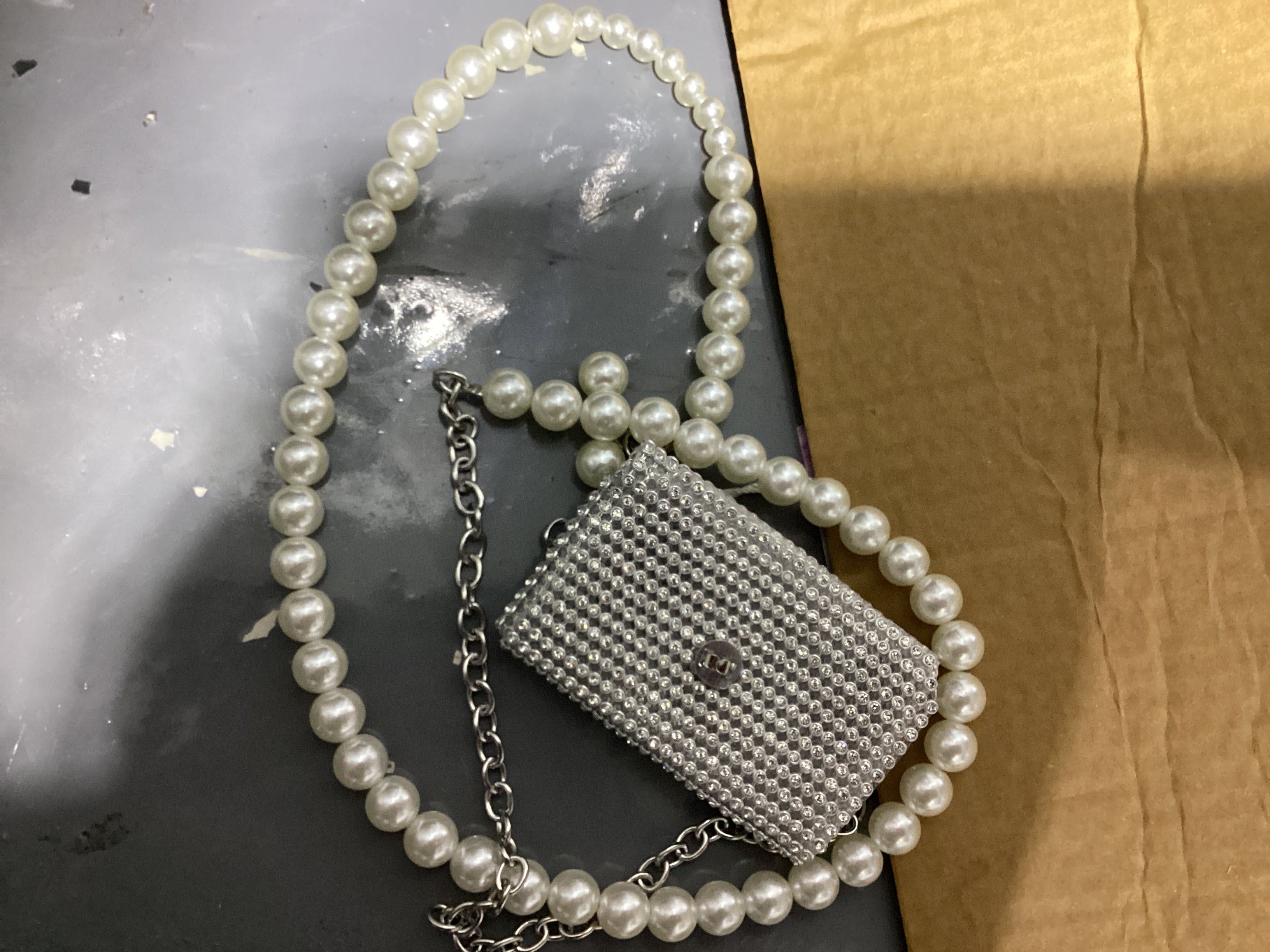Pearl Chain Glittery Silver Small Fanny Pack Belt