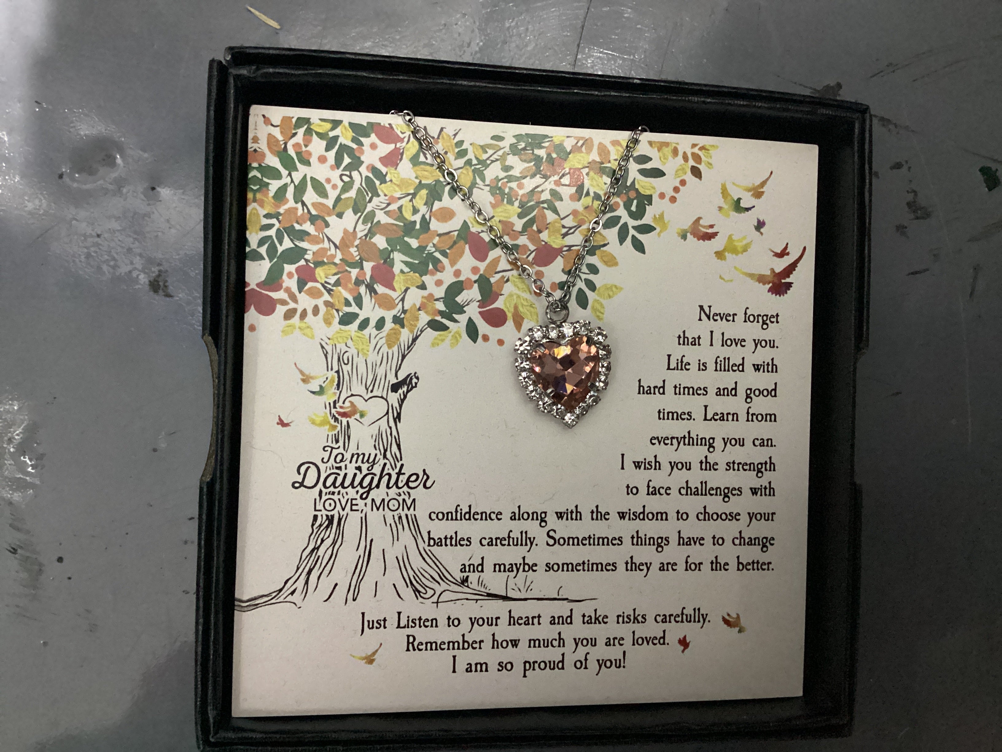 To My Daughter - Colorful Tree Heart Rhinestone Necklace