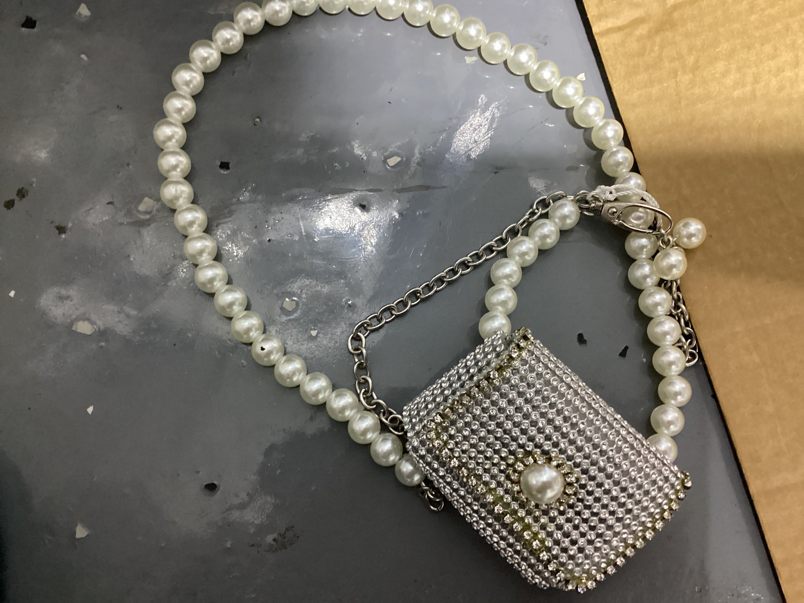 Pearl Chain Glittery Silver Small Fanny Pack Belt