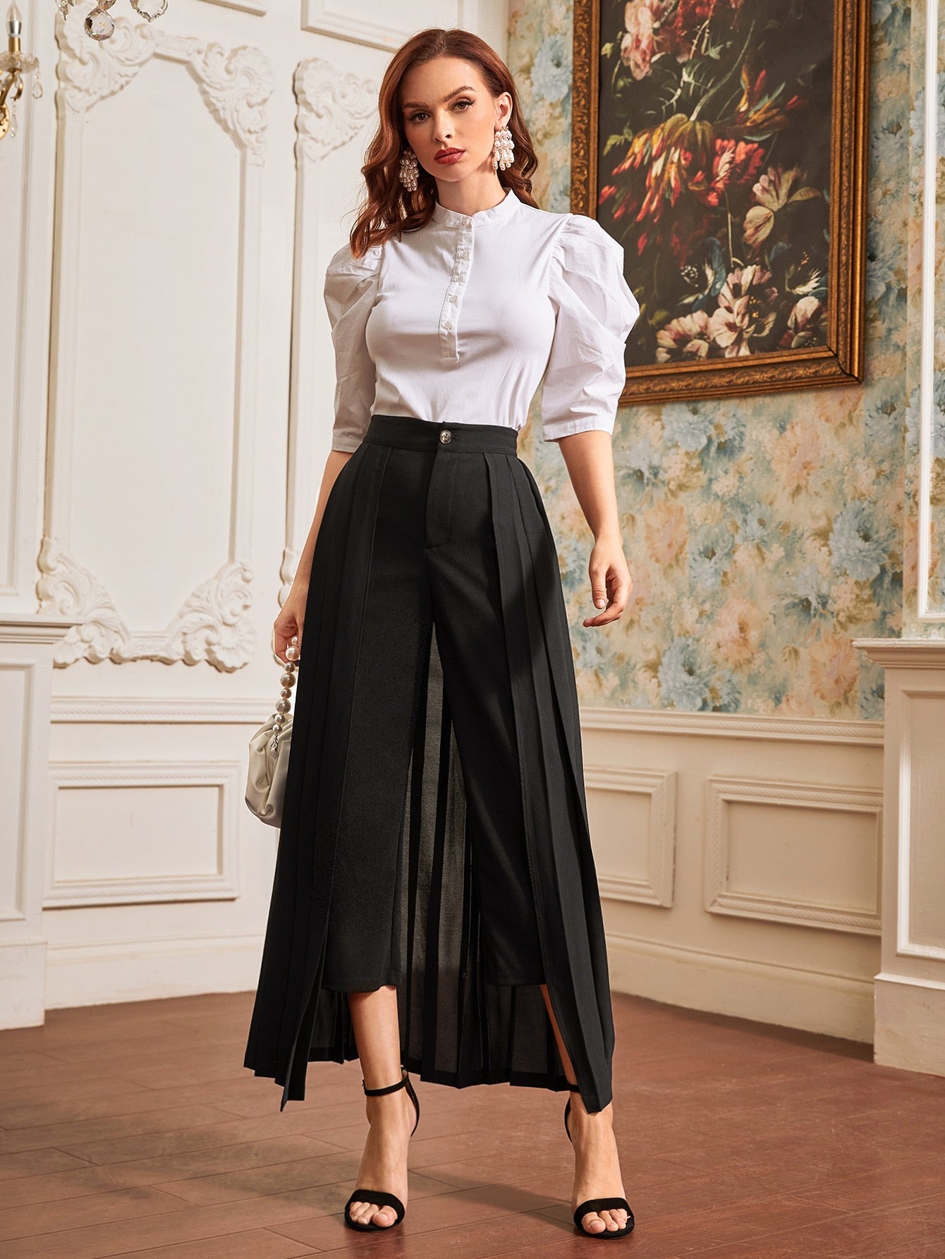 Unique Duo Pants With Pleated Skirt