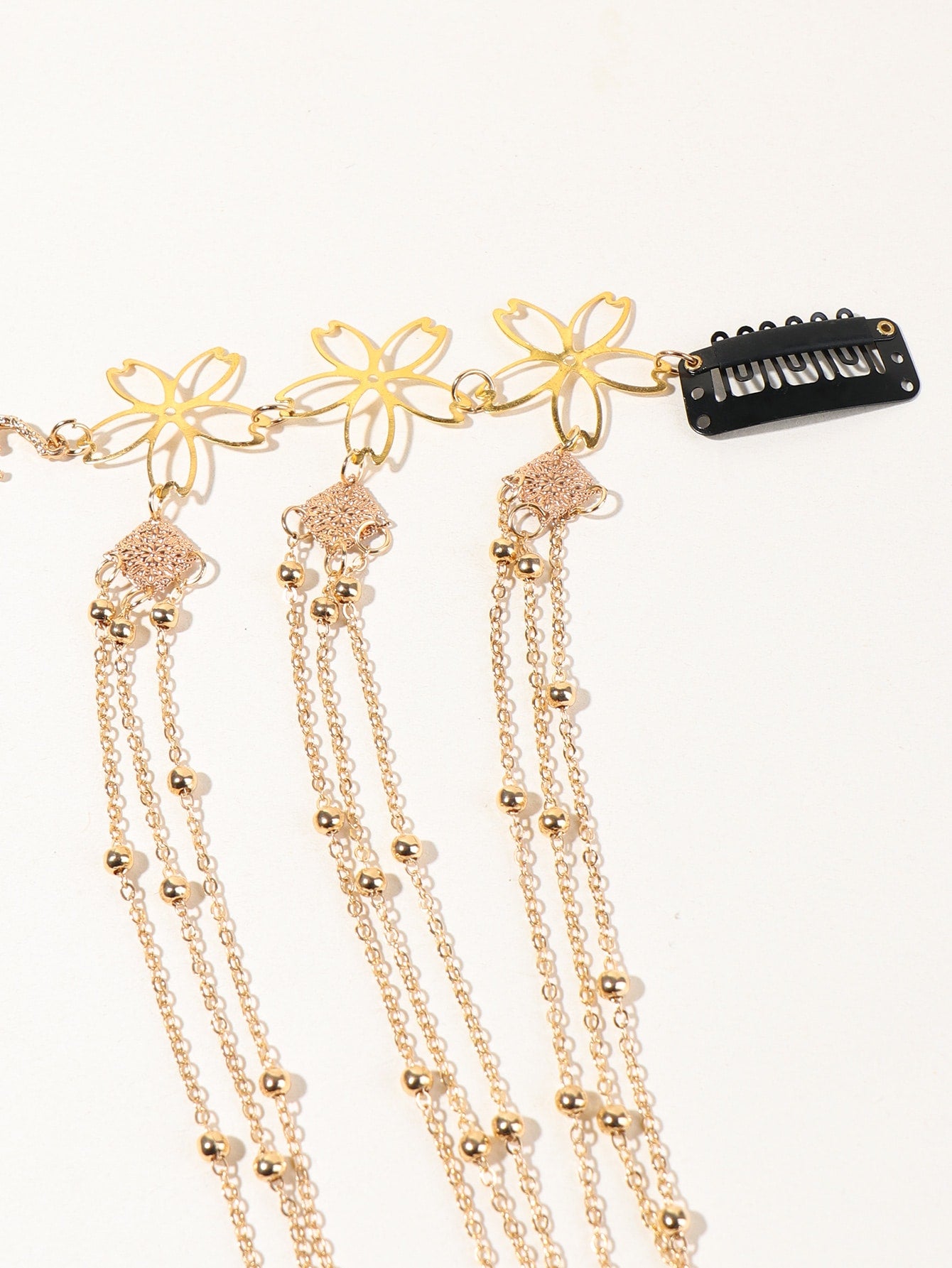 Tassel Charm Flower Hair Clip With Chain