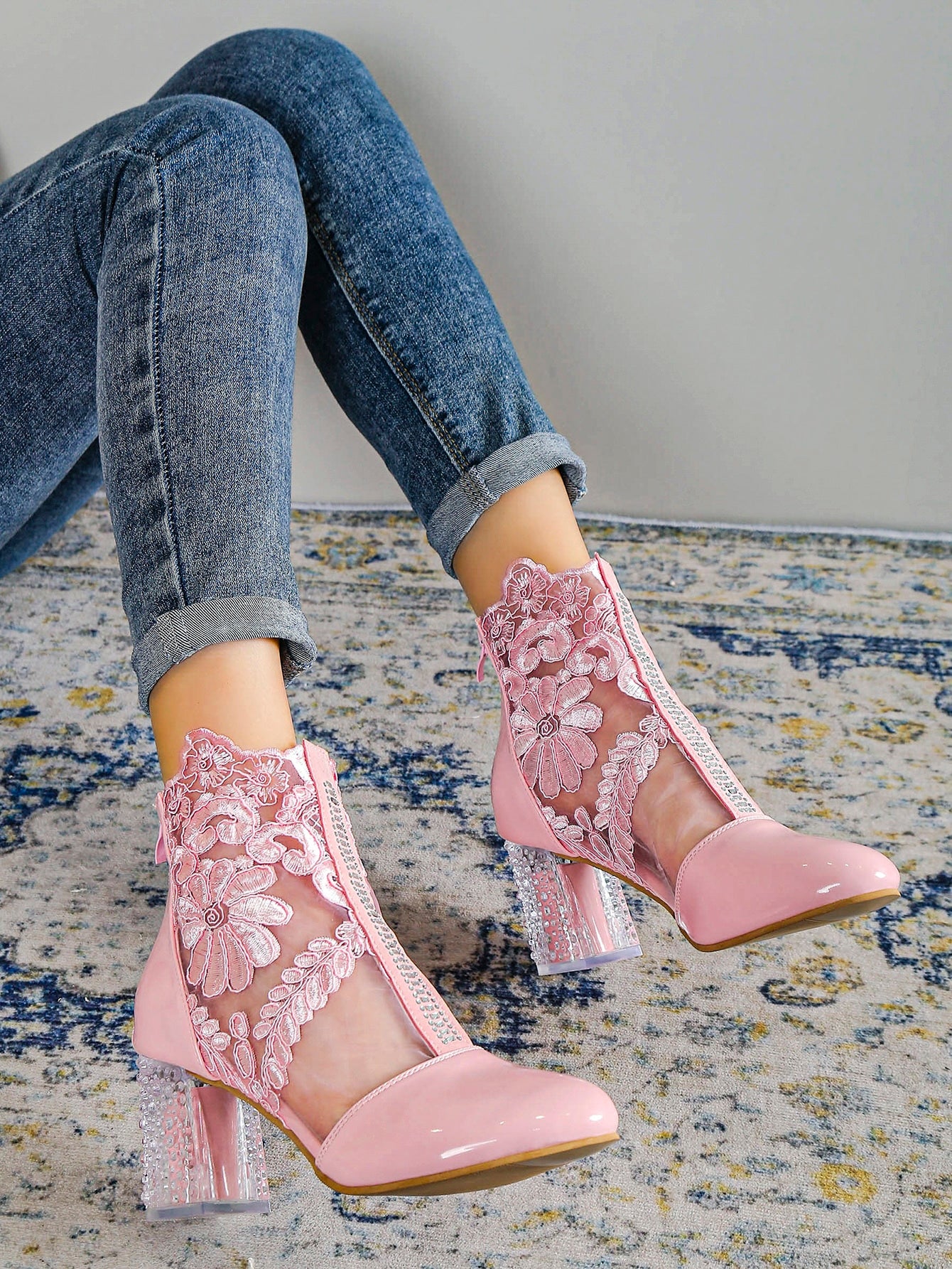 Floral Pattern Pink Glamour Boots