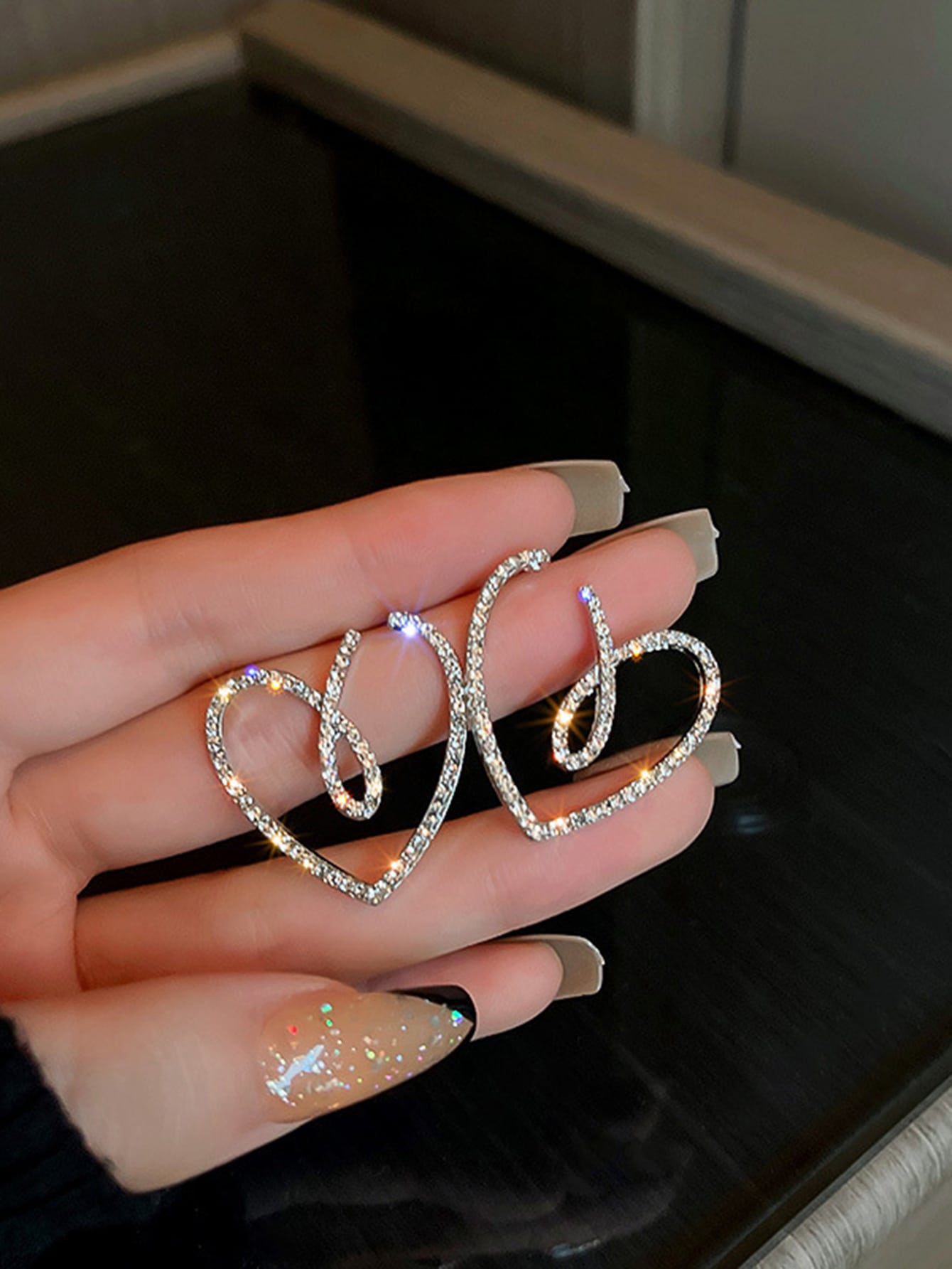 Rhinestone Heart Stud Earrings