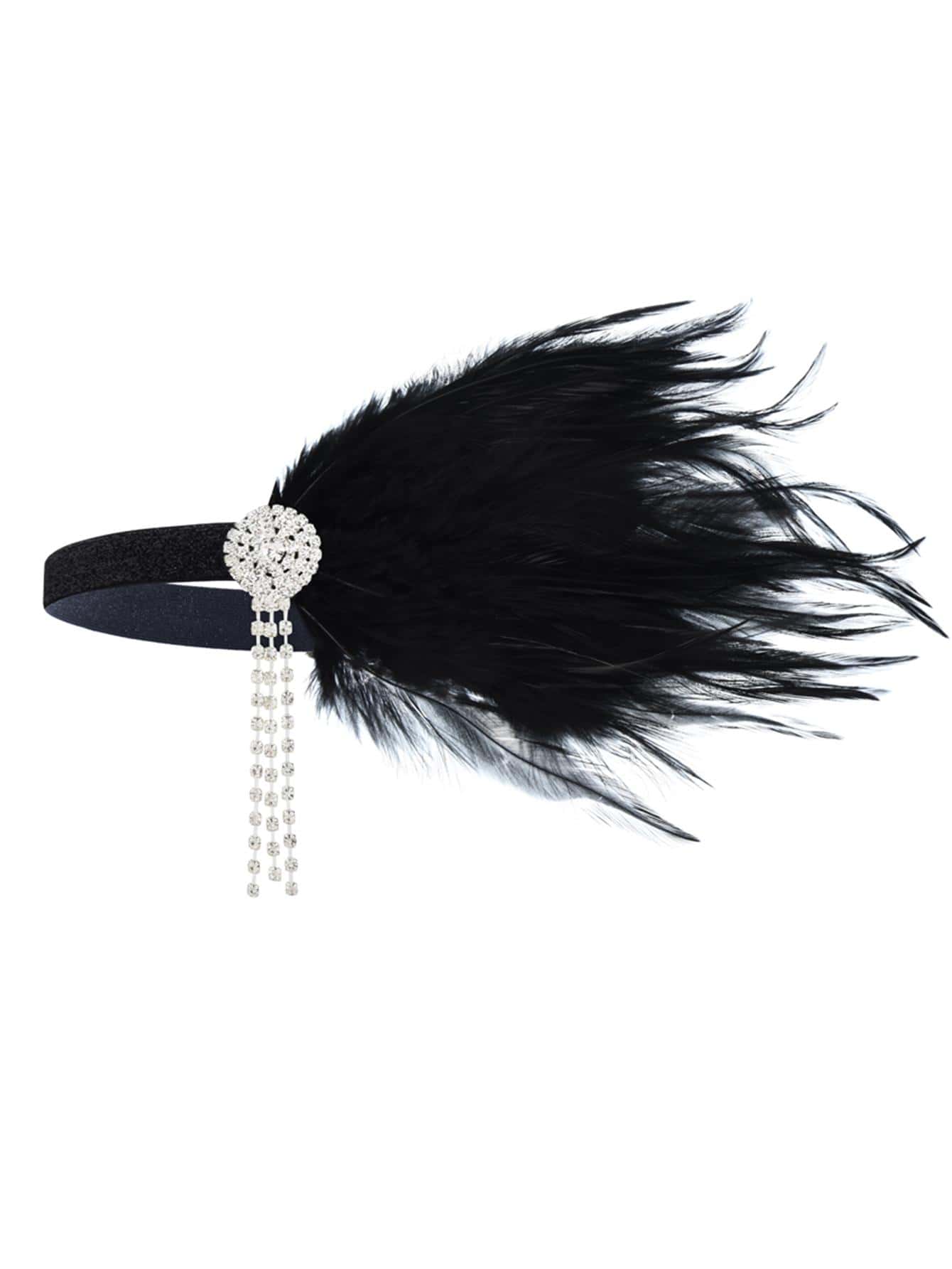 Rhinestone Fringe & Feather Decor Fashion Costume Hair Band