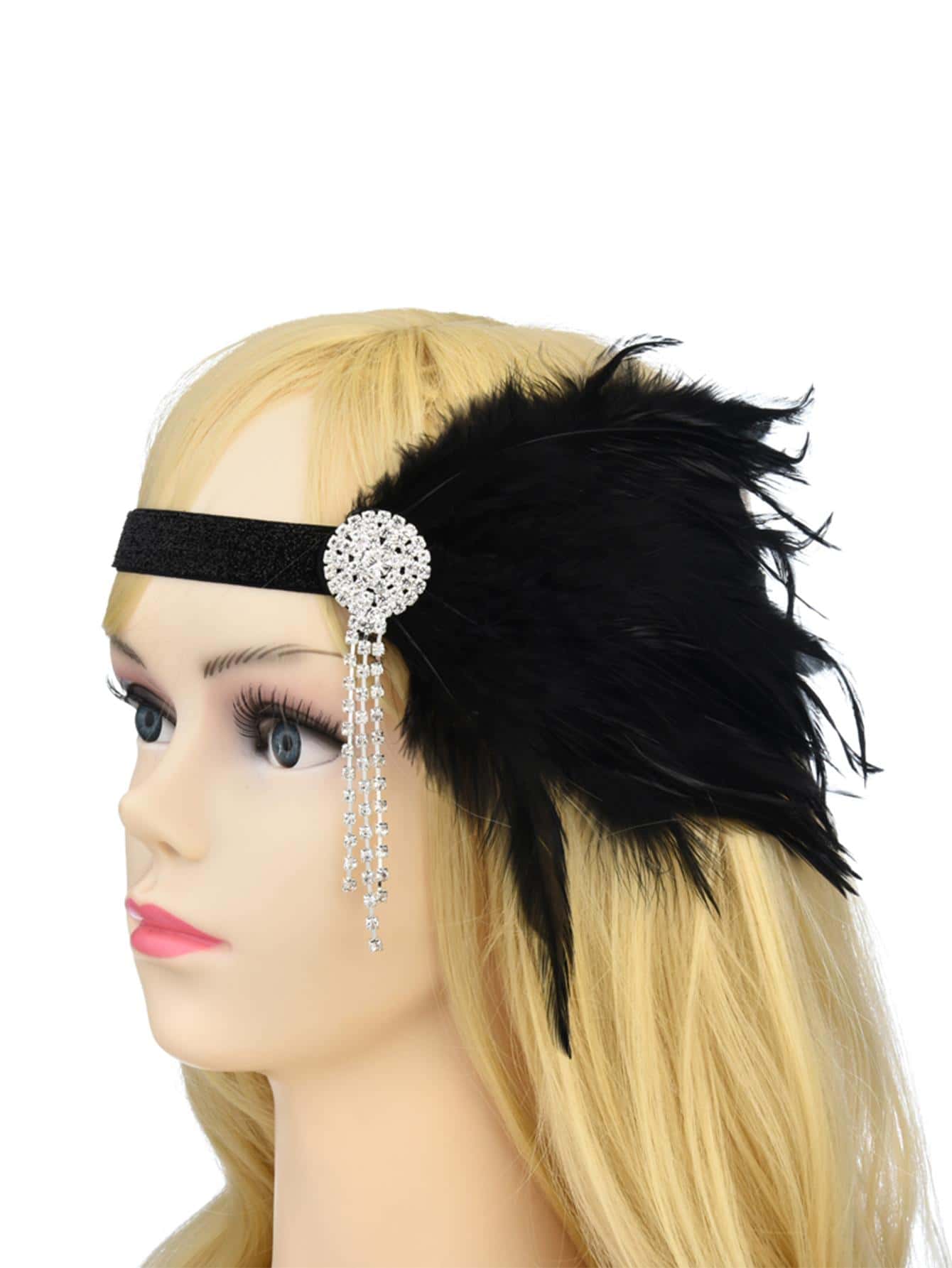 Rhinestone Fringe & Feather Decor Fashion Costume Hair Band