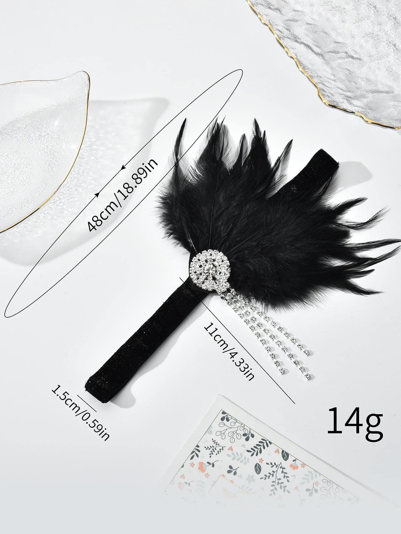 Rhinestone Fringe & Feather Decor Fashion Costume Hair Band