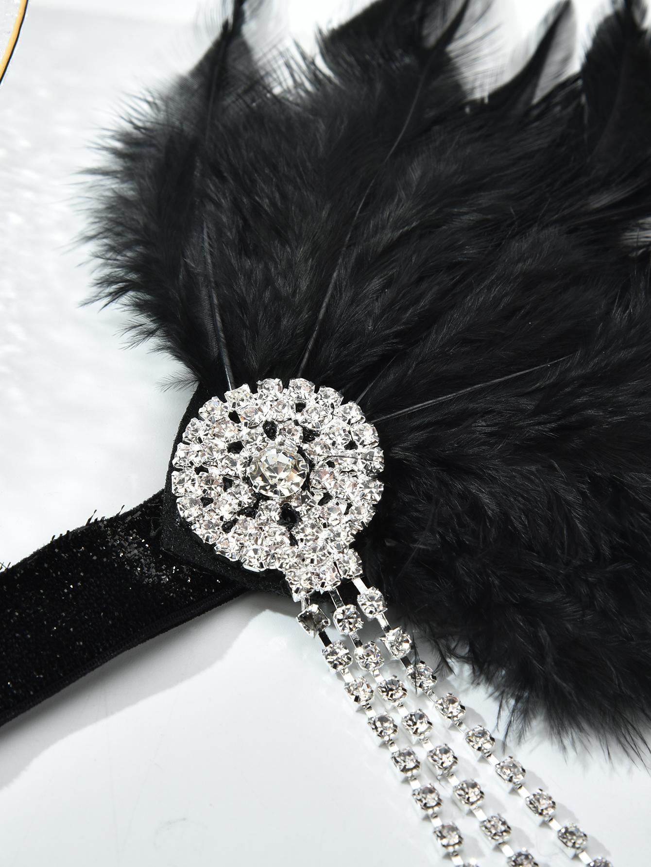 Rhinestone Fringe & Feather Decor Fashion Costume Hair Band