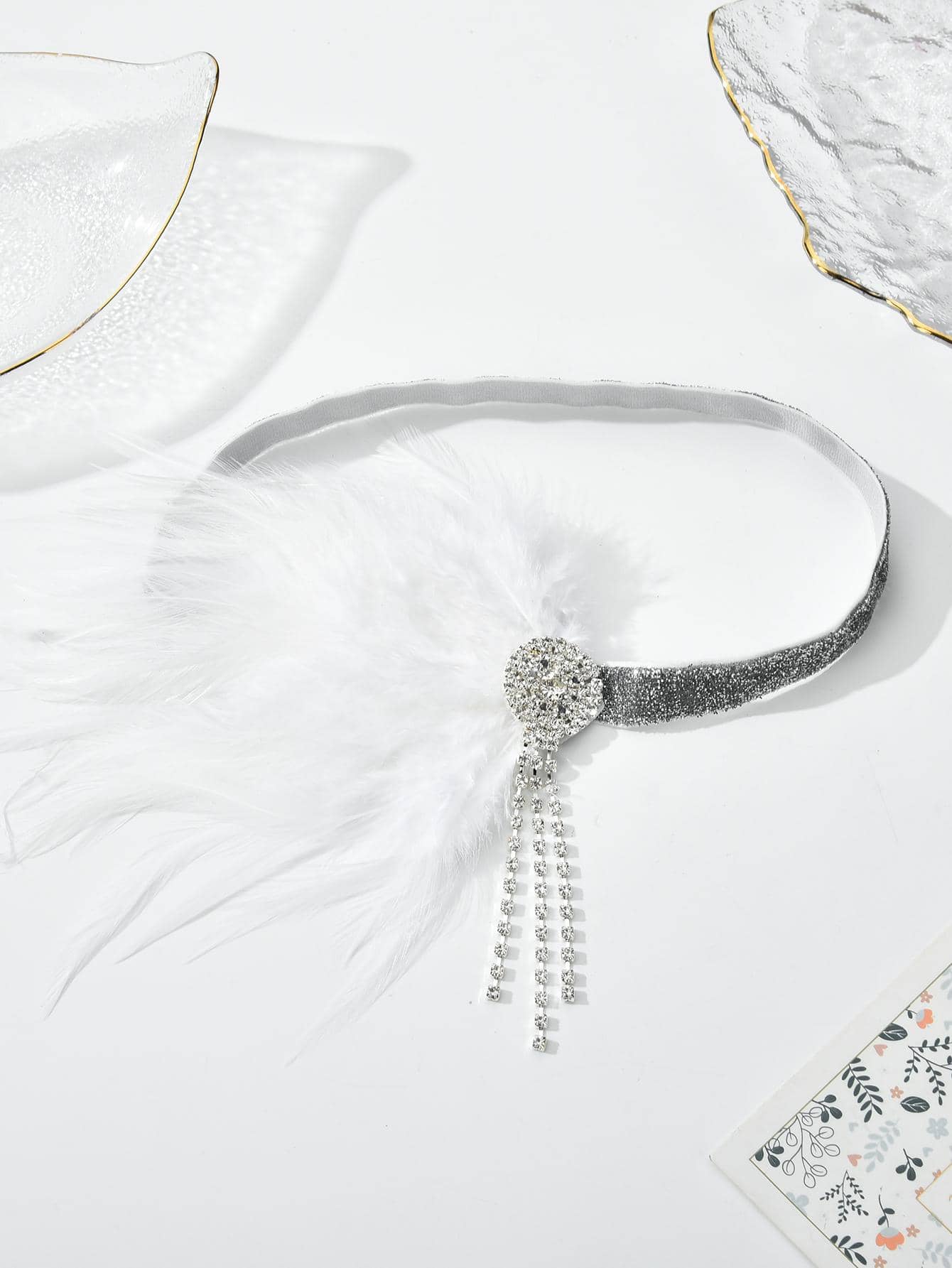 Rhinestone Fringe & Feather Decor Fashion Costume Hair Band