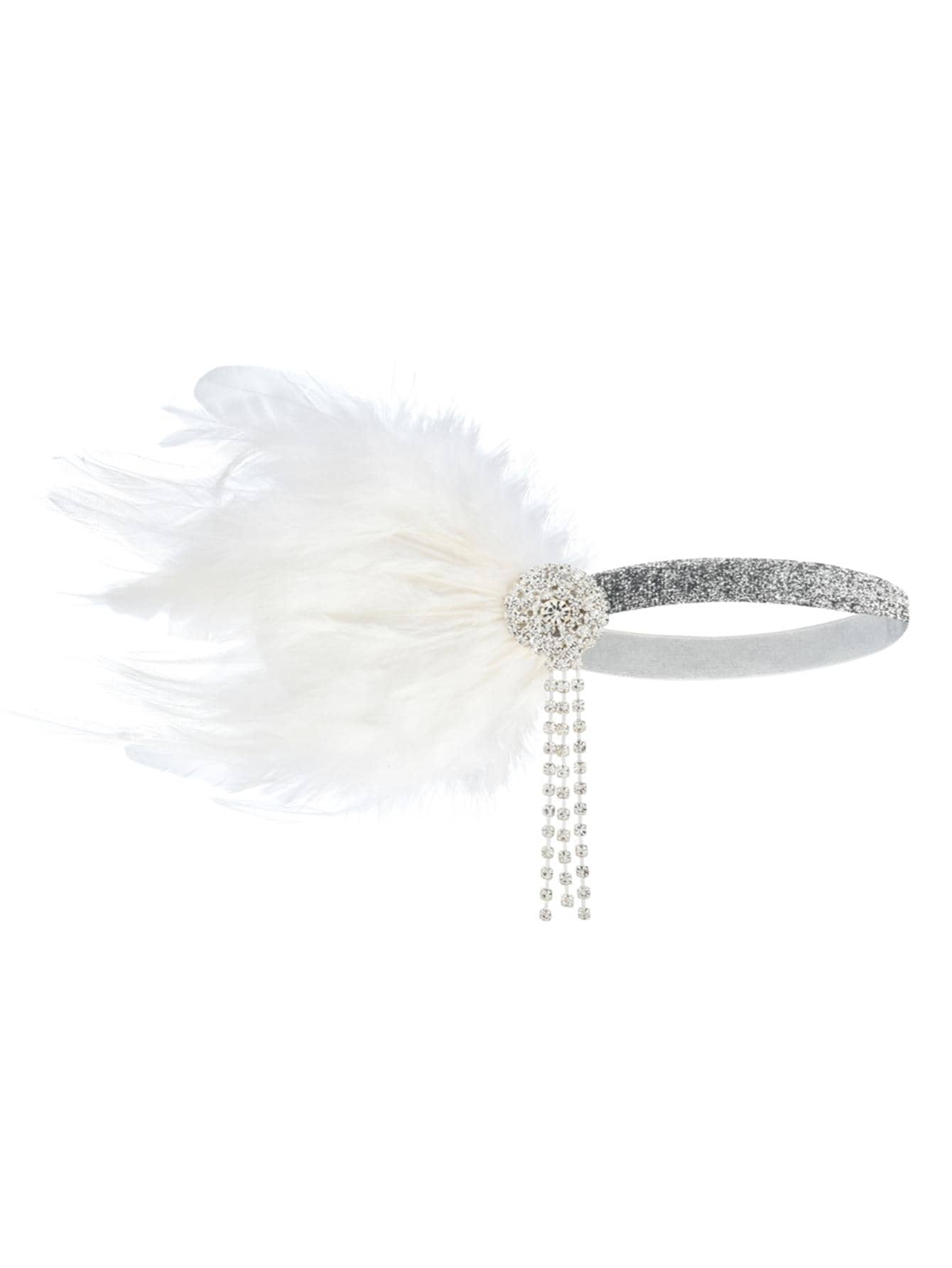 Rhinestone Fringe & Feather Decor Fashion Costume Hair Band