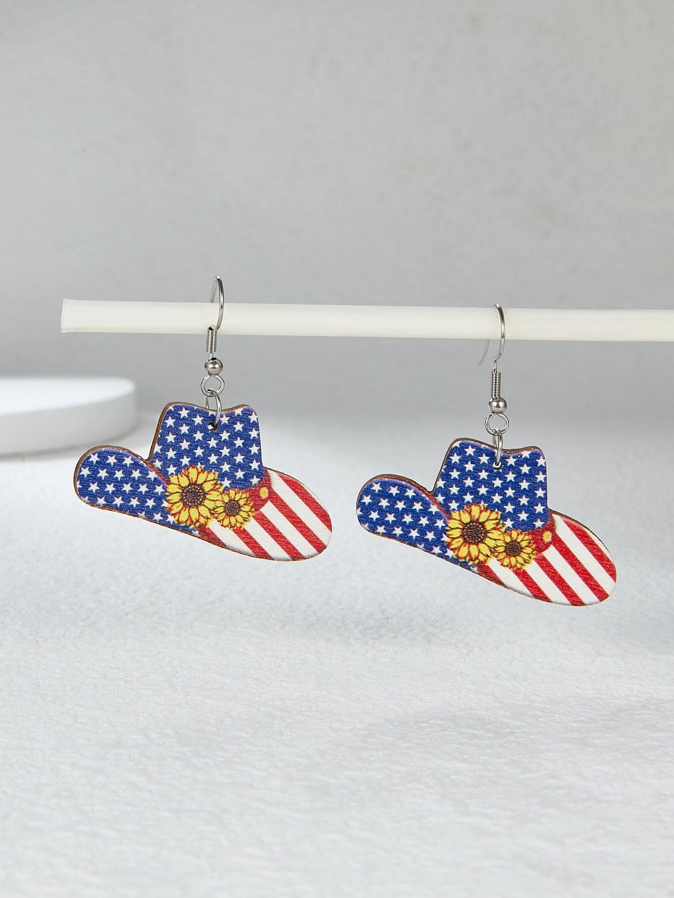 Wooden Americana Hat Drop Earrings