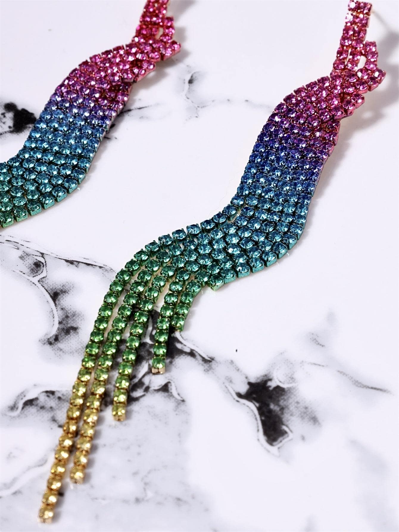 Rainbow Cubic Zirconia Tassel Drop Earrings