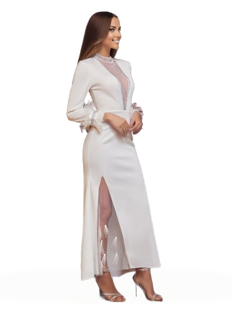 Women's New Sexy Hot Drill Deep V Slit Feather Dress
