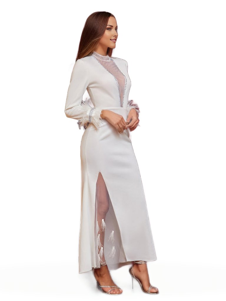 Women's New Sexy Hot Drill Deep V Slit Feather Dress