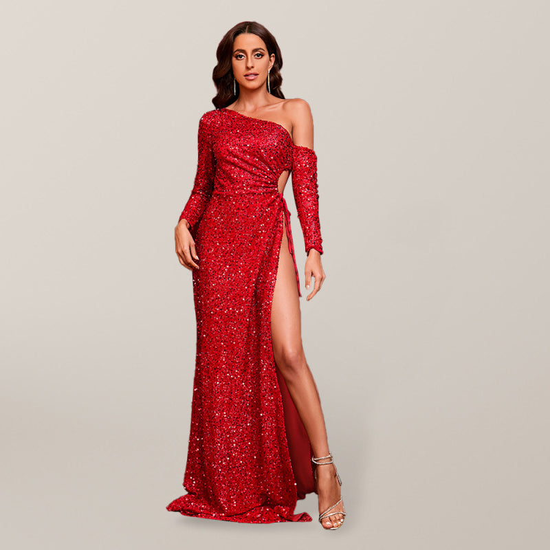 Women's New Sexy Sequin Lace Up Slit Party Dress