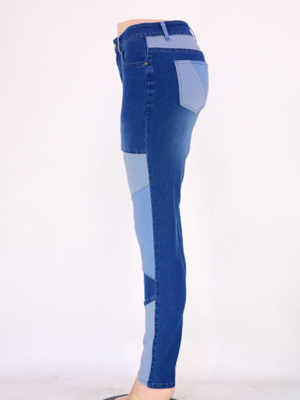 Women's High Waist Color Block Skinny Jeans