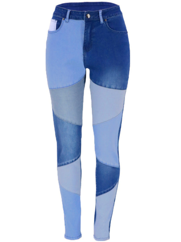 Women's High Waist Color Block Skinny Jeans