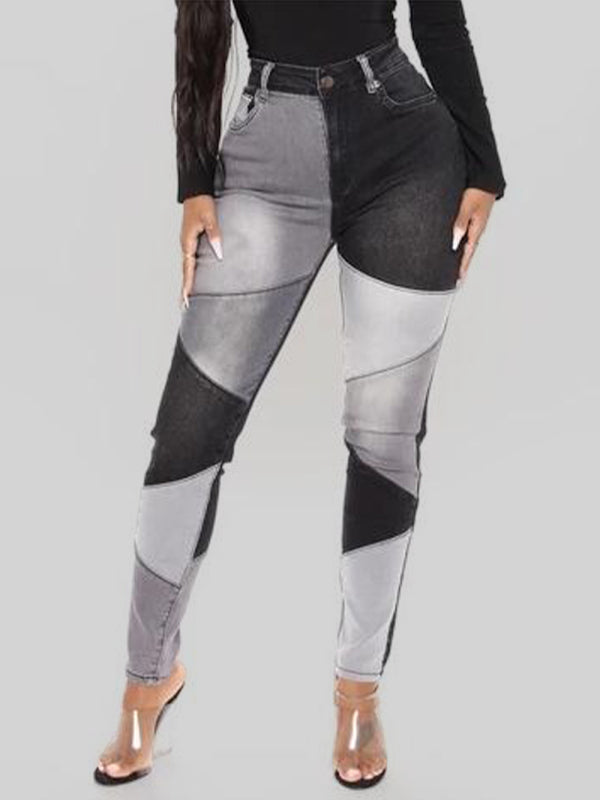 Women's High Waist Color Block Skinny Jeans